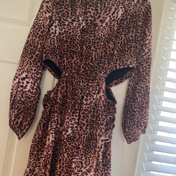 NWT $190 AnthropologieRann Gill leopard print cut out midi dress women size L